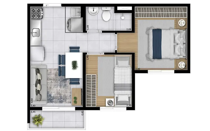 dois dormitórios com sacada